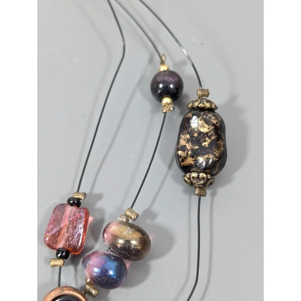 Multi Strand Beaded‎ Necklace Glass Acrylic Mixed Media Eclectic Artsy 22